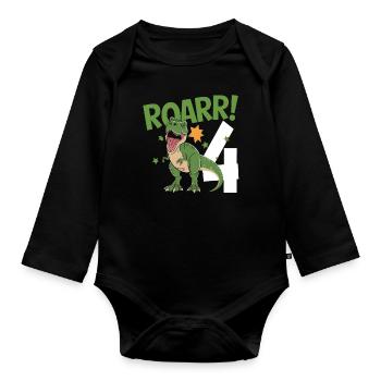 4ème anniversaire 4 ans Dino Dinosaur Fan - Body Bébé bio manches longues - noir - Devant