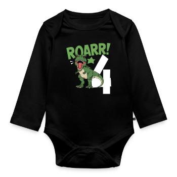 4ème anniversaire 4 ans Dino Dinosaur Fan - Body Bébé bio manches longues - noir - Devant