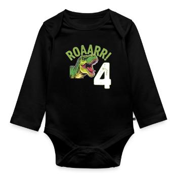4ème anniversaire 4 ans Dino Dinosaur Fan - Body Bébé bio manches longues - noir - Devant