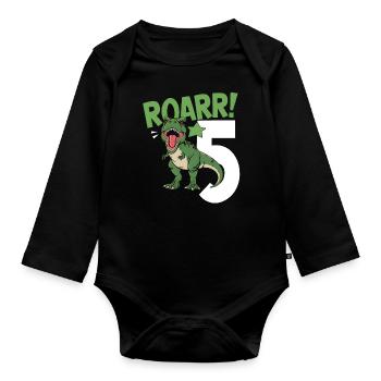 5th Birthday 5 Years Dino Dinosaur Fan - Organic Longsleeve Baby Bodysuit - black - Front