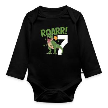 7th Birthday 7 Years Dino Dinosaur Fan - Organic Longsleeve Baby Bodysuit - black - Front