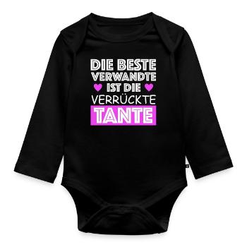 Die beste Verwandte ist die verrückte Tante | Kind - Baby Bio-Langarm-Body - Schwarz - Vorne
