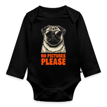Pug with Sunglasses - No Pictures Please - Privacy - Organic Longsleeve Baby Bodysuit - black - Front