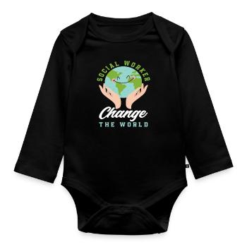 Just a cool social worker - Organic Longsleeve Baby Bodysuit - black - Front