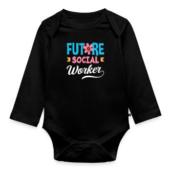 Future social worker with flower - Organic Longsleeve Baby Bodysuit - black - Front