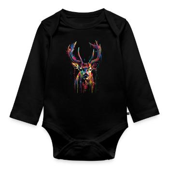 roe deer - Organic Longsleeve Baby Bodysuit - black - Front