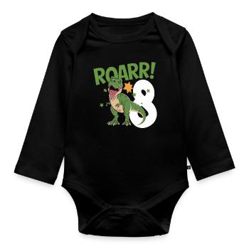 8e anniversaire 8 ans Dino Dinosaur Fan - Body Bébé bio manches longues - noir - Devant