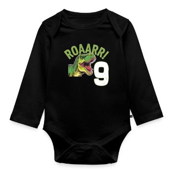 9e anniversaire 9 ans Dino Dinosaur Fan - Body Bébé bio manches longues - noir - Devant