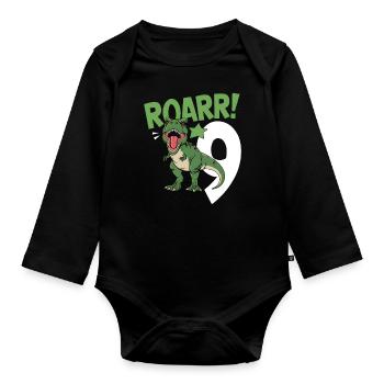 9e anniversaire 9 ans Dino Dinosaur Fan - Body Bébé bio manches longues - noir - Devant