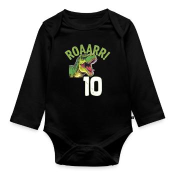10th Birthday 10 Years Dino Dinosaur Fan - Organic Longsleeve Baby Bodysuit - black - Front