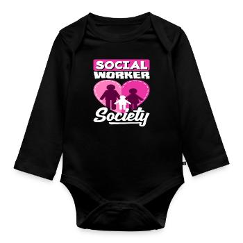 Social Worker Society Heart Family - Organic Longsleeve Baby Bodysuit - black - Front