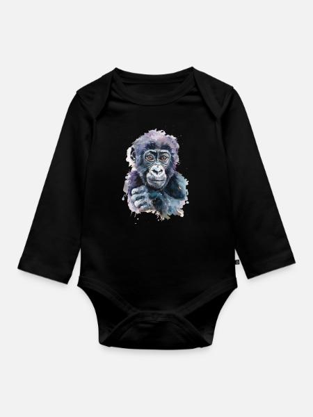 Gorilla - Langærmet babybody, økologisk bomuld - sort