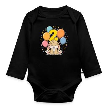 2. Geburtstag Hase Kaninchen Kindergeburtstag - Baby Bio-Langarm-Body - Schwarz - Vorne