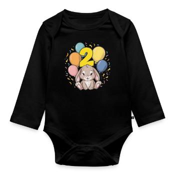 2. Geburtstag Hase Kaninchen Kindergeburtstag - Baby Bio-Langarm-Body - Schwarz - Vorne