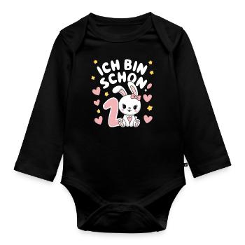 2. Geburtstag Hase Häschen Kindergeburtstag - Baby Bio-Langarm-Body - Schwarz - Vorne