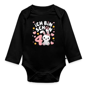 4th Birthday Bunny Bunny Children's Birthday Party - Organic Longsleeve Baby Bodysuit - black - Front