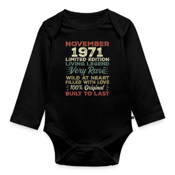 Légende : depuis novembre 1971 Né en novembre 1971 - Body Bébé bio manches longues - noir - Devant