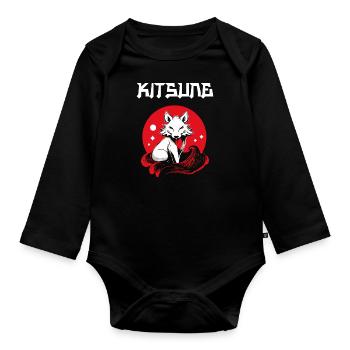 Manga Kitsune Renard Anime Kumiho Masque Manga Otaku - Body Bébé bio manches longues - noir - Devant