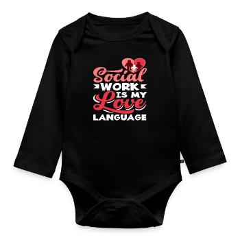 Social work is my love language - Organic Longsleeve Baby Bodysuit - black - Front