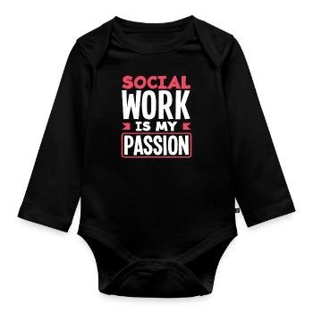 Social work is my passion - Organic Longsleeve Baby Bodysuit - black - Front