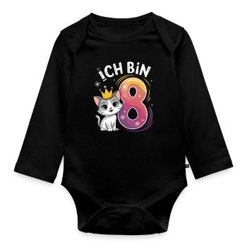 8. Geburtstag Katze Kätzchen Kindergeburtstag - Baby Bio-Langarm-Body - Schwarz - Vorne