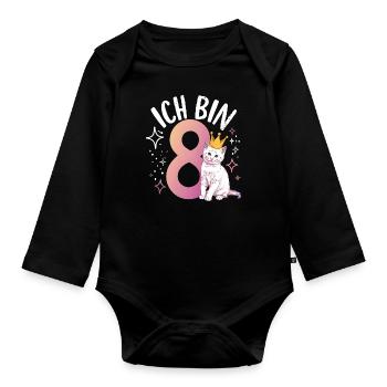 8. Geburtstag Katze Kätzchen Kindergeburtstag - Baby Bio-Langarm-Body - Schwarz - Vorne