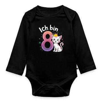 8. Geburtstag Katze Kätzchen Kindergeburtstag - Baby Bio-Langarm-Body - Schwarz - Vorne