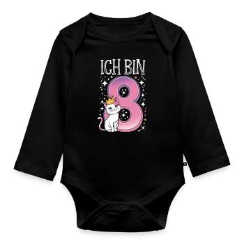 8th Birthday Cat Kitten Children's Birthday - Organic Longsleeve Baby Bodysuit - black - Front