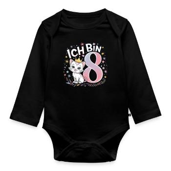 8. Geburtstag Katze Kätzchen Kindergeburtstag - Baby Bio-Langarm-Body - Schwarz - Vorne