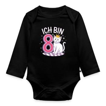 8th Birthday Cat Kitten Children's Birthday - Organic Longsleeve Baby Bodysuit - black - Front