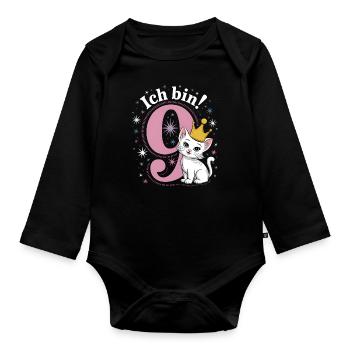 9th Birthday Cat Kitten Children's Birthday - Organic Longsleeve Baby Bodysuit - black - Front