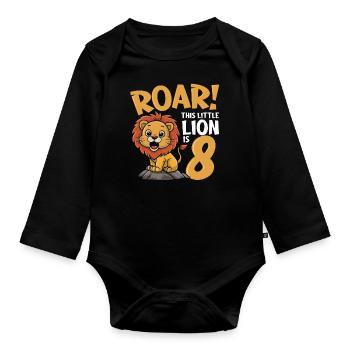 8 Birthday Boy Lion - Organic Longsleeve Baby Bodysuit - black - Front