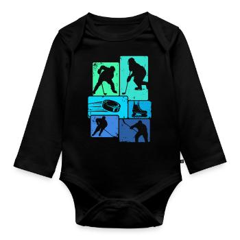 Hockey Retro Hockey Hockey Players - Organic Longsleeve Baby Bodysuit - black - Front