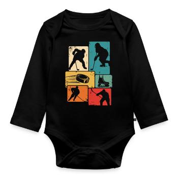 Hockey Retro Hockey Hockey Players - Organic Longsleeve Baby Bodysuit - black - Front