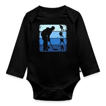Hockey Retro Hockey Hockey Players - Organic Longsleeve Baby Bodysuit - black - Front
