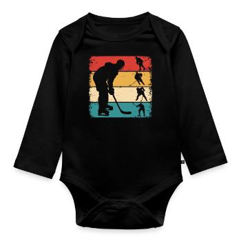 Hockey Retro Hockey Hockey Players - Organic Longsleeve Baby Bodysuit - black - Front