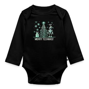 Fröhliche Techmas - Roboter und Schaltkreis-Weihna - Baby Bio-Langarm-Body - Schwarz - Vorne