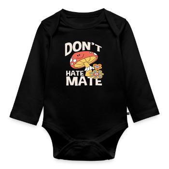 Don't Hate Mate Mushroom Flowers Retro - Organic Longsleeve Baby Bodysuit - black - Front