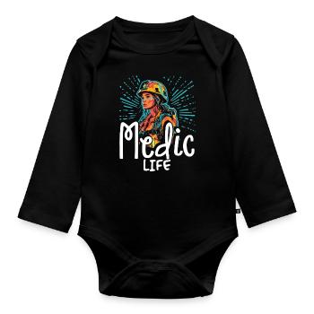 Paramedic - Sanitäter - Medic Life - Baby Bio-Langarm-Body - Schwarz - Vorne