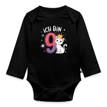 9th Birthday Cat Kitten Children's Birthday - Organic Longsleeve Baby Bodysuit - black - Front