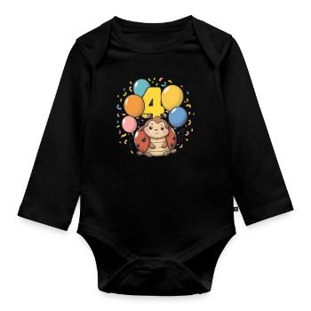 4th Birthday Ladybug Children's Birthday Party - Organic Longsleeve Baby Bodysuit - black - Front