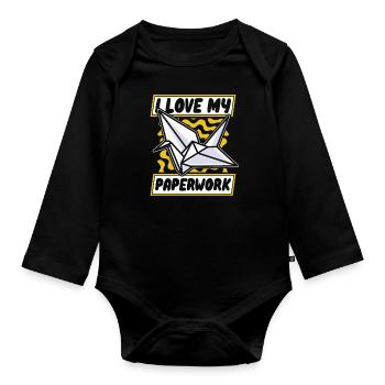 Ich liebe meine Papierkram Eule Papier Kranich Falten - Baby Bio-Langarm-Body - Schwarz - Vorne
