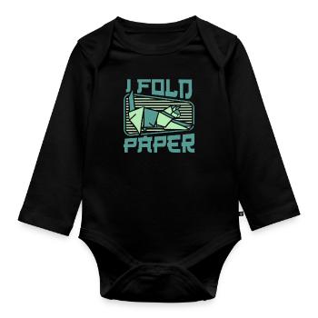 I Fold Paper Folding Owl Paper Crane Master - Organic Longsleeve Baby Bodysuit - black - Front