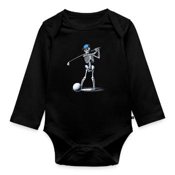 Halloween Golfer Golf Play Golf Club Skeleton - Organic Longsleeve Baby Bodysuit - black - Front