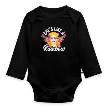 She's Like A Rainbow Hippie Stil - Baby Bio-Langarm-Body - Schwarz - Vorne