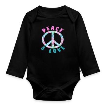 Peace & Love Buntes Friedenssymbol - Baby Bio-Langarm-Body - Schwarz - Vorne