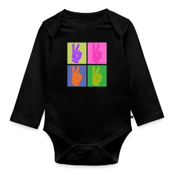 Poignée de paix colorée Pop Art Design - Body Bébé bio manches longues - noir - Devant