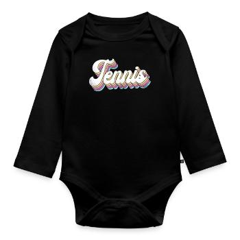 Funny Tennis Player Racket 80s 90 - Baby Bio-Langarm-Body - Schwarz - Vorne