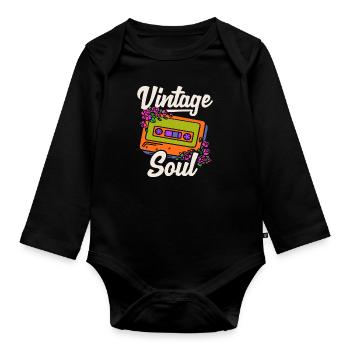 Vintage Hippie Cassette 70's Soul Floral Hippie - Body Bébé bio manches longues - noir - Devant