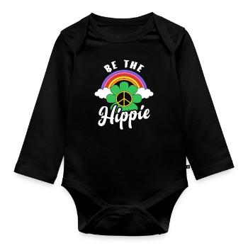 Être le Hippie Signe de Paix Arc-en-ciel Hippie - Body Bébé bio manches longues - noir - Devant